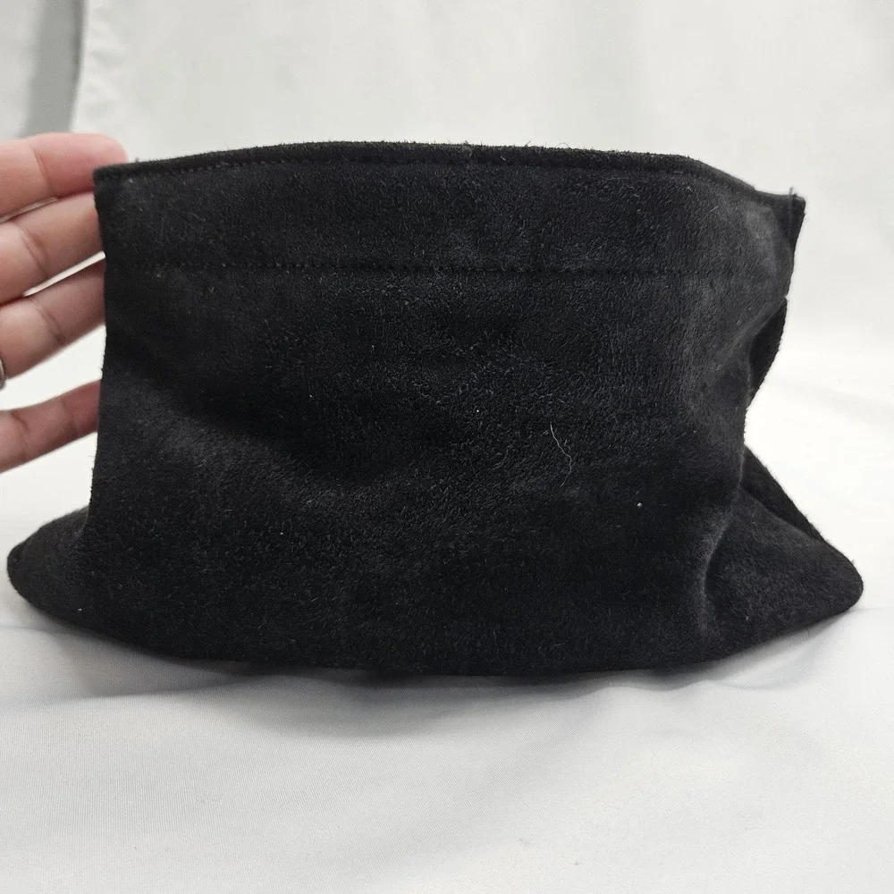 Vintage 90s Sueded Hinged Frame Clutch Oyster‎ Clam Purse Handbag Chain Strap